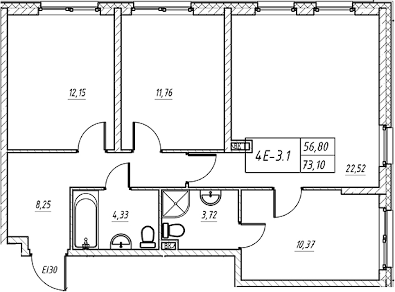 3-комнатная квартира 73.15 м², 2/14 эт., Комплекс апартаментов «Zoom на Неве»